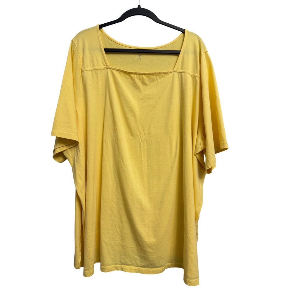 Woman Within Yellow Square Neck Cotton Tunic Tee Shirt 4X 34/36 Short Sleeve